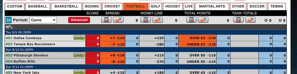 Game admin after changes applied. Table cells turn orange to indicate change.