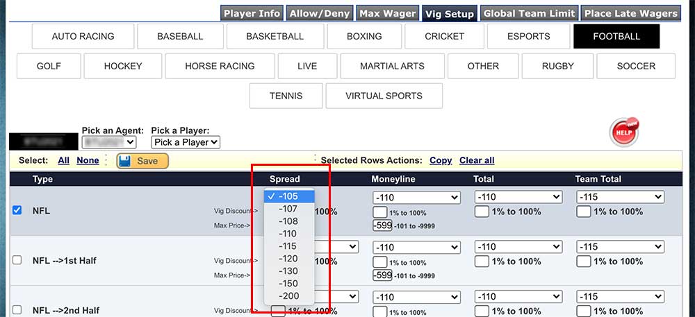 Juice and max moneyline setup options at PPHSportsbook.net's online bookie software.